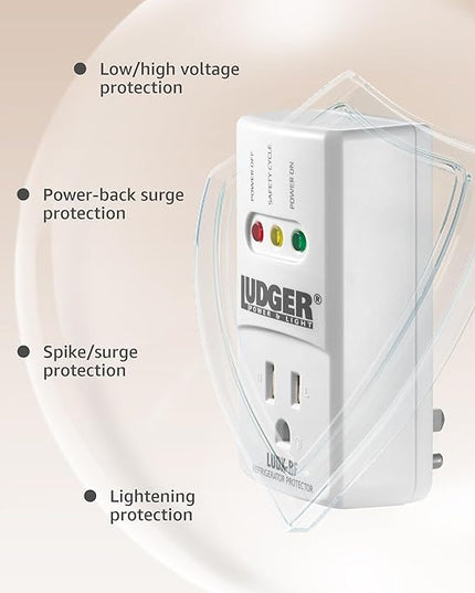 Ludger Power Surge Protector for Refrigerator (LUDX-RF), ETL Certified, Connects to Most Domestic Refrigerators, 4-Minute Safety Cycle, 3 Modes LED Indicator, Fire-Resistant Shell