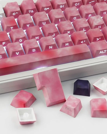 Tsungup PBT Keycaps,Side Printed 131 Keys Custom Dye Sub Keycaps 75 Percent,Shine Through Keycap Set Gradient Red Cherry Profile Keyboard Key Caps for Mechanical Keyboards