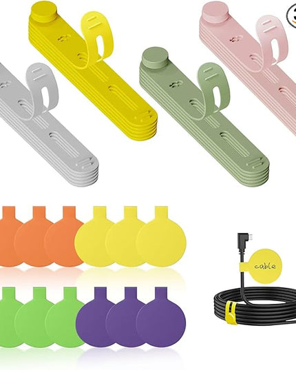 36-Pack Silicone Cable Ties and Cable Labels Sets, 24 Silicone Cord Ties+12 Identification Cord Labels，Reusable Wire tie and Wire Tags for Cable Management (Multi-Colored)