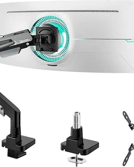 ARES WING Heavy Duty Single Monitor Arm - Gas Spring Aluminum Monitor Mount for 24"-57" Ultrawide Screens up to 66 lbs with Clamp/Grommet Desk Mount, 75/100/200 Vesa Mount, Black