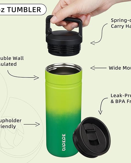 BJPKPK Insulated Water Bottle with 2 Lids,20 oz Double Wall Stainless Steel Vacuum Tumbler Travel Coffee Mug,Wide Mouth Thermal Cup,Matcha Green