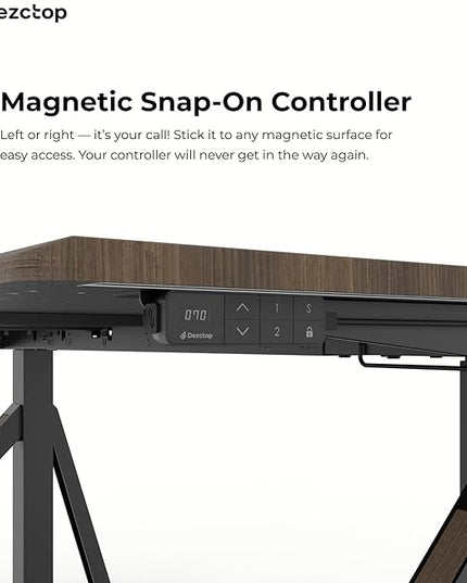 DEZCTOP Revon Elite Electric Standing Desk, 47.2" x 31.5" Large Work Surface, Height Adjustable (25.6"-51.2"), Sturdy Keel Frame, with Magnetic Modular System, Anti-Collision, Walnut for Home Office