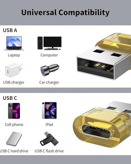 5 Pack USB A to USB C Adapter,A Male to Type C Female Charger Converter Compatible with Apple Watch,iPhone 15 14 13 12 Pro Max Plus,iPad 9 10 Air 5 Mini 6,Car,Samsung Galaxy S23 S24 (Yellow)