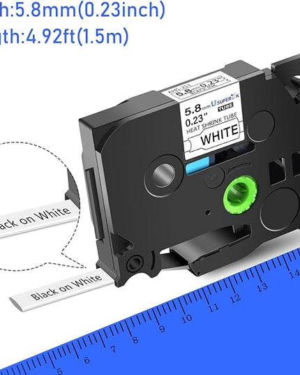 3PK HSe-211 Heat Shrink Label Compatible for Brother Ptouch Heat Shrink Tubing HSe211 HS-211 HS211 Black on White 5.8mm 0.23'' for Wire Cable for PT-E300 PT-E800W PT-H75 PT-H300 PT-H300LI