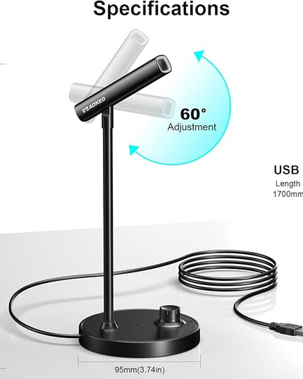 Aokeo USB Microphone, Gaming Microphone for PC with Volume Control Buttons for Recording,Podcasting,Streaming,YouTube,PS5 PS4 Mac Laptop