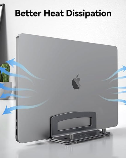 TECKNET Vertical Laptop Stand, Adjustable Aluminum Laptop Stand (Fits Up to 17.3"), Space-Saving Vertical Stand with Non-Slip & Scratch-Resistant Silicone, Compatible with MacBook Pro/Air, Dell, HP