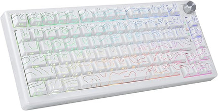 HUO JI 75% Wireless Mechanical Gaming Keyboard, Bluetooth/2.4G/USB Wired, Creamy Sound, RGB Backlit, Hot Swappable Pre-lubed Linear Switches, Volume Knob, Custom Gasket Structure for Win/Mac, White