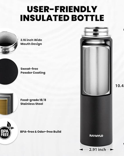 Insulated Water Bottle 24oz, Triple Wall Vacuum Stainless Steel (Cold for 48 Hrs, Hot for 24Hrs), Leak Proof & Non-BPA, 24oz Hydro Water Flask with Paracord Handle & Straw Spout Lids