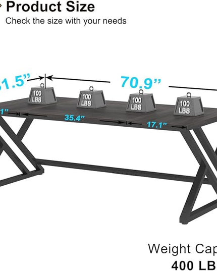 HSH Large Rustic Computer Desk, Industrial Extra Long Home Office Desk, Modern Pc Study Gaming Writing Table for Two Person, Workstation Executive Desk for Home Bedroom Living Room, Dark Gray, 70 Inch
