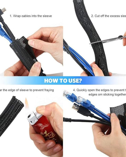 AGPTEK Cable Sleeve Cover, 6.6ft - 2/3 inch Desk Cord Organizer Cable Hider, Home Office Wire Management Computer TV Wire Loom Tubing, Pet Proof Cord Protector, from Cat Dog Chewing, Black