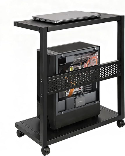 Large PC Stand Computer Tower Stand 2-Tier Metal CPU Holder with Locking Caster Wheels Suitable for Most PC (Black,XL)