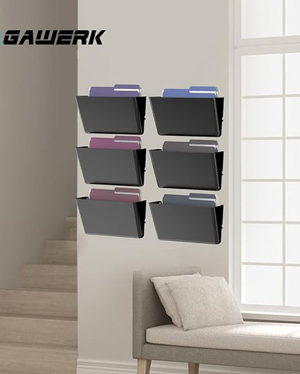 Clear Acrylic Single Pocket, Plastic Hanging Wall Mount File Holder for Office Home (Black, 6 Pack)