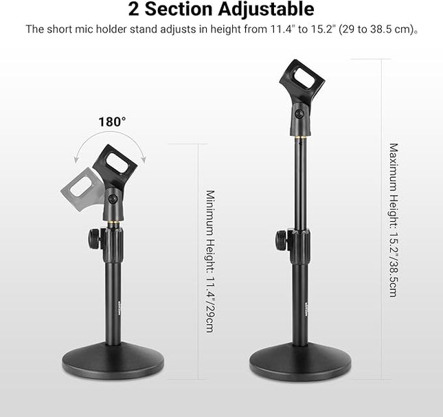 NEEWER Desk Microphone Stand, Adjustable Table Top Mic Holder Mount with Clip and 3/8" to 5/8" Adapter Compatible with Blue Yeti Snowball HyperX QuadCast SoloCast Shure, Max Load 3.3 lbs, MS015