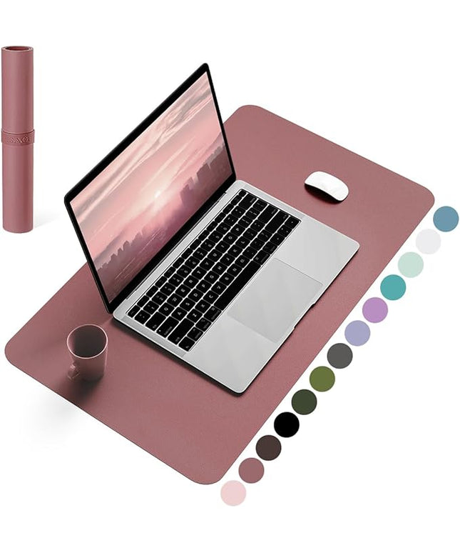 YSAGi Non-Slip Leather Desk Pad, Waterproof Laptop Computer Desk Keyboard Mat, Table Protector Blotter Mat, Large Mouse Pad for Office/Work/Home/Decor(Dark Pink, 23.6" x 13.7")
