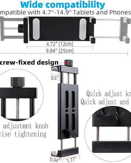 All-Aluminum Car Tablet Holder with Heavy Duty Drill Base, Compatible with iPad Pro Mini 4.7"-15" Samsung Galaxy Tab Tablets, Car Tablet Mount for Truck,Business ,Boat,Dashboard,Desk,Wall Mounting