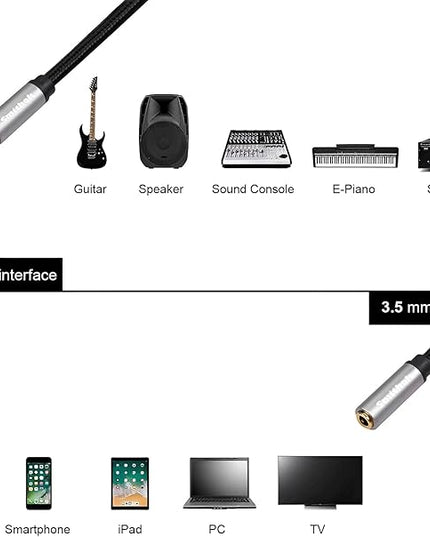 Smithok 2 Pack, 1/4 inch to 3.5mm Headphone Adapter TRS 6.35mm 1/4 inch Male to 3.5mm 1/8 inch Female Stereo Jack Audio Adapter for Amplifiers, Guitar, Keyboard Piano, Headphones - 12inch/30CM