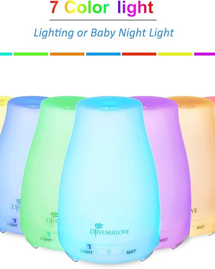 Diffuserlove Essential Oil Diffusers 200ML Remote Control Ultrasonic Mist Humidifiers BPA-Free Aromatherapy Diffuser with 7 Color Lights, Auto Shut-Off for Bedroom Office Kitchen