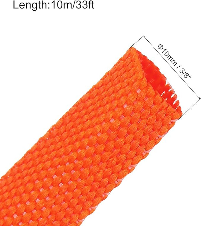 MECCANIXITY Braided Cable Sleeves Heat Shrinkable Fabric Sleeving, 3/8" 33ft Orange 2:1 Ratio Heat Shrinkable Cord Protector for Harness Cable, Network Cable Protection, Cable Management