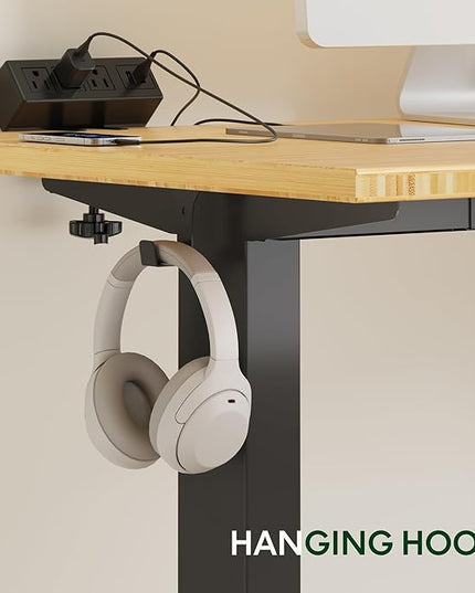 FLEXISPOT EN2 Whole-Piece Bamboo Standing Desk with Clamp Power Strip, 55 x 28 Electric Stand Up Height Adjustable Desk with Cable Management (Black Frame + 55" Bamboo Top, 2 Packages)