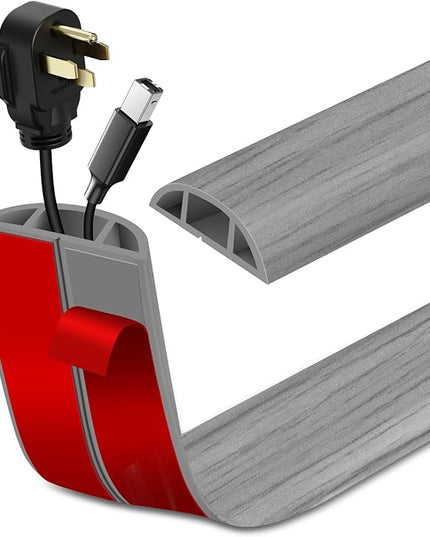 Floor Cord Cover Self Adhesive Cord Hider Floor Extension Cord Covers for Floor Power Cord Protector Cable Management Prevent Cable Trips Cable Cavity 0.47" W x 0.27" H (Light Grey Wood, 3.3Ft)