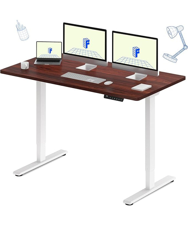 FLEXISPOT E3 Dual Motor 60 x 24 Electric Standing Desk Sit Stand Up Desk, Holds 220 lbs, Adjustable Height w/ Memory Presets, One-Piece Mahogany Desktop & White Frame, Ships in 2 Boxes