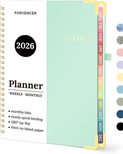 2026 Planner, Forvencer Calendar Planner Weekly and Monthly, Jan 2026-Dec 2026, 6" X 8", Hardcover Agenda Book, Daily Journal Organizer with Inner Pocket, Notebook for Office School, A5, Mint Green