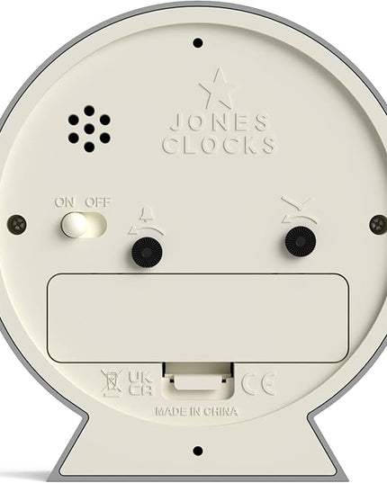 JONES CLOCKS® Midnight mini Alarm Clock | Contemporary Design | Gray | Stylish, Compact and Functional for Bedside, Desk or Shelf
