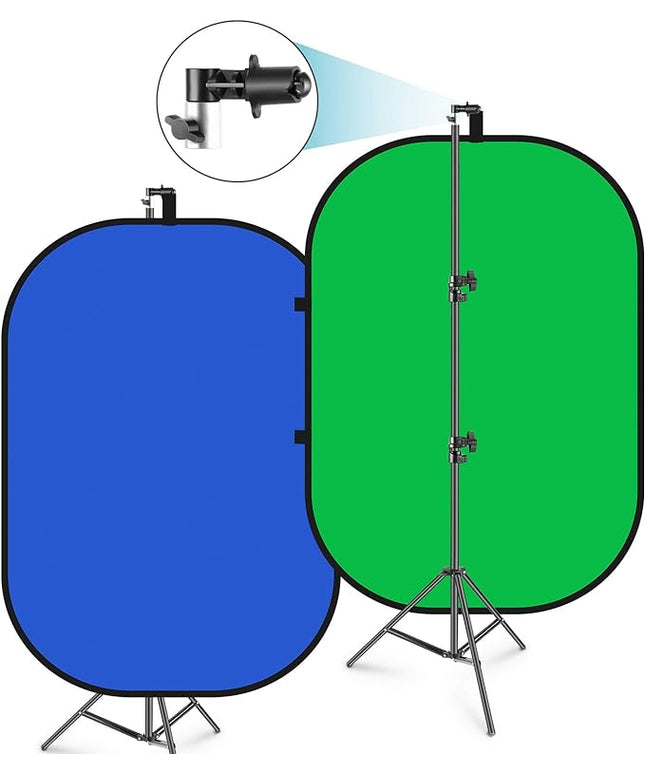 Neewer 5x7ft/1.5x2m Chromakey Foldable Backdrop with Stand 8.5ft/2.6m, 2-in-1 Reversible Green Blue Green Background Panel for Photography Studio, Live Streaming, Video Calls, Games