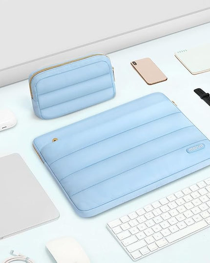 MOSISO 13.3 inch Laptop Case, 13-13.3 inch Puffy Laptop Sleeve Compatible with MacBook Air 13 13.6 M4 M3 M2 M1/Pro 13/Pro 14, HP Dell ASUS Lenovo,Polyester Horizontal Bag with Small Case, Air Blue