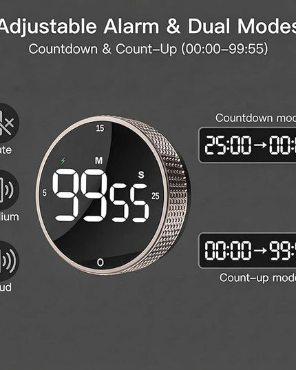 Rechargeable Magnetic Kitchen Timer,LED Countdown/Up Timer, Supports USB-C Charging,with Loud Alarm,3 Preset Quick Times(5/15/25m),Perfect for Kitchen Cooking, Studying, and Fitness (Brown)