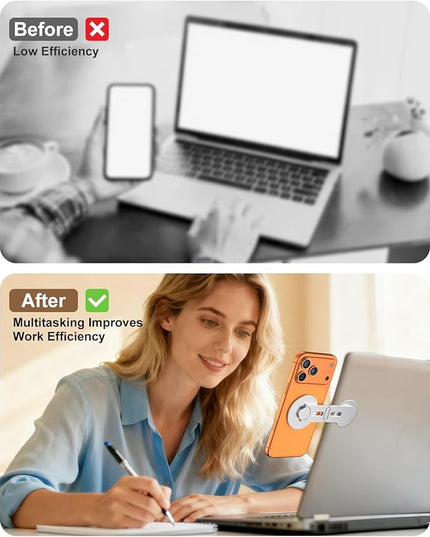 CloudValley Magnetic Phone Laptop Holder Mount, Foldable Hidden Portable Stand for iPhone 17/16/15/14/13 & All Phone, Clamp for Monitor Side, Compatible with Laptop, Desktop, Tesla Model 3/ Y, Silver
