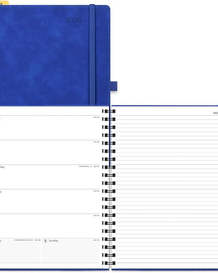 POPRUN 2026 Planner Weekly Notebook Calendar (Jan-Dec), Large Size 8.5'' x 10.5'' - Agenda 2026 Appointment Book with Monthly Tabs, Inner Pocket, Spiral Soft Cover, 100 GSM - Royal Blue