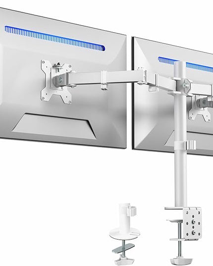 VIVO Dual Monitor Desk Mount, Heavy Duty Fully Adjustable Stand, Fits 2 LCD LED Screens up to 32 inches, White, STAND-V032W