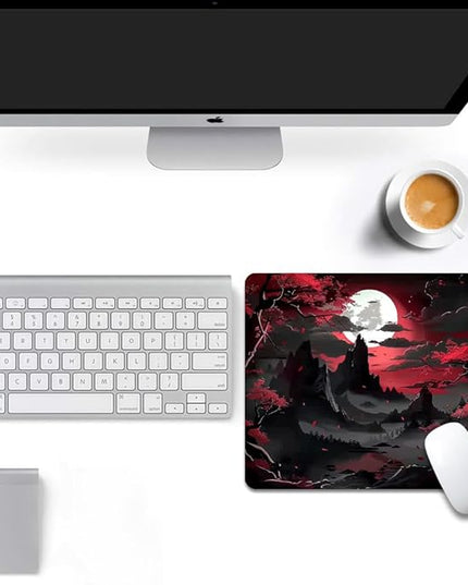 Red Trees, Mountains, and Moon Square Mouse pad, Texture, Waterproof, Anti Slip Rubber Base, Computer Mouse pad, Laptop Mouse pad
