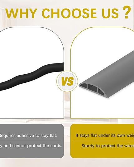 Floor Cord Cover 3.3FT Cord Covers for Wires on Floor Protect Wires & Prevent Trip Hazards, Easy to Cut for Home, Office, School, Concerts, Cavity W0.6in x H0.32in