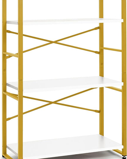 CAPHAUS 3 Tier Small Bookshelf, 24 Inch Width Free Standing Shelf, Bookcase Shelf Storage Organizer, Industrial Book Shelves for Home Office, Living Room, White Wooden Shelves & Gold Frame