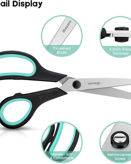 3-Pack 8" Heavy Duty Scissors with Ultra Sharp Blades and Comfort Grip Handles - For Office, Home, School, Sewing, and Crafts