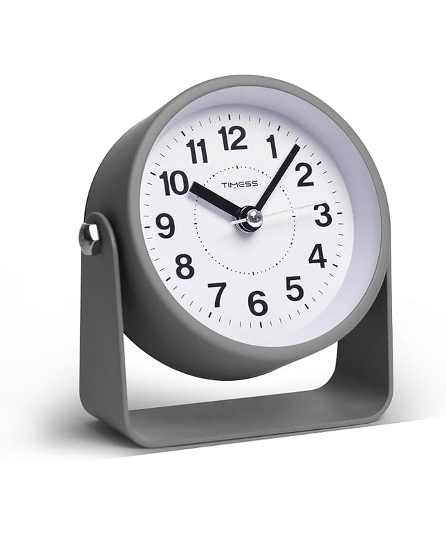Analog Alarm Clock, Silent Non-Ticking Quartz Movement, Battery-Operated with Snooze & On-Demand Light, Easy to Set Gentle Wake Bedside Desk Clock, Ideal for Home, Travel, Office (Gray)