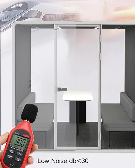 Soundproof Office Pod Booth, Quiet Meeting Pod with Acoustic Panels, Sound Proof Room with Desk, Portable Removable Working Booth for Private Phone Calling, Study, 4 People L Size H92in W91in D70in