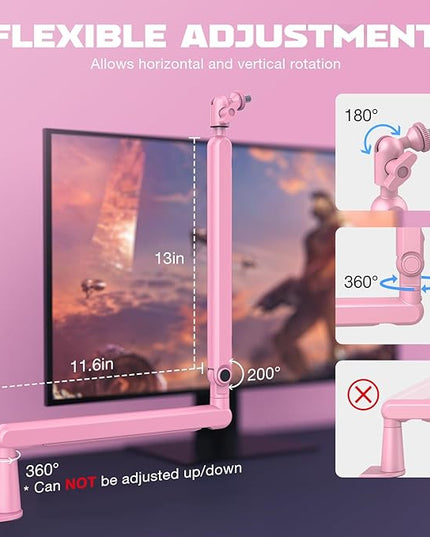 FIFINE Low Profile Boom Arm Mic Stand, Microphone Stand with Cable Management Channel, Desk Clamp, Screw Adapter for Streaming Podcast Recording, Adjustable Metal Mic Boom Arm Pink-BM88P