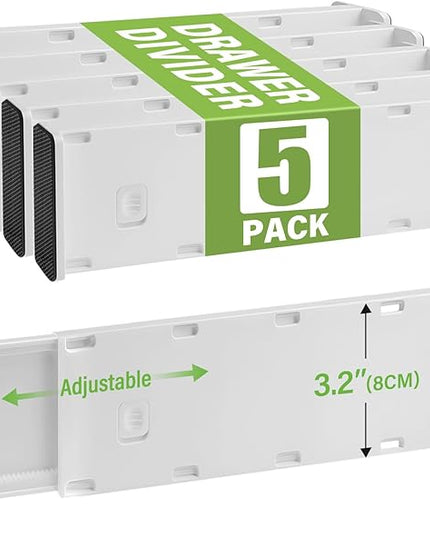 5 Pack Drawer Dividers 3.2" High Slim Organizers Expandable 10.8-17.9" Adjustable Separators for Shallow Drawers Kitchen Utensils Baby Clothes Underwear Storage-White