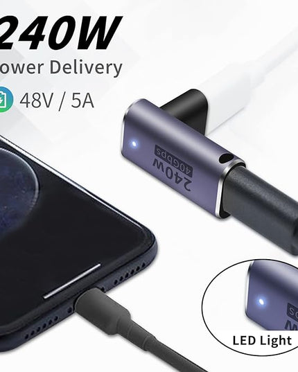 Poyiccot USB C Coupler 240W, USB C Female to Female Adapter, 90 Degree Type C Extender Coupler Supports 40Gbps Data Transfer & 8K Video Output for Thunderbolt 4/3 iPad, MacBook, 2-Pack