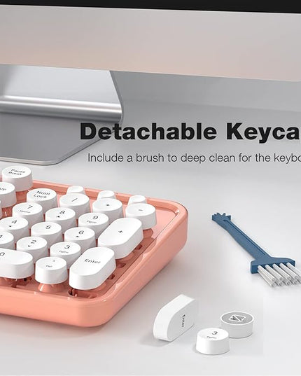 MOFII Wireless Keyboard and Mouse Combo, Computer Full Size 2.4G Plug and Play Wireless Typewriter Retro Round Keyboard and Mouse Set for Windows, Computer, Desktop, PC, Notebook - (Light Orange)