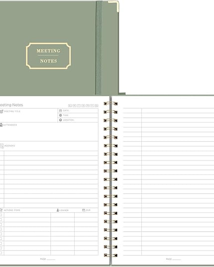 EMSHOI Meeting Notebook for Work - B5 Half Meeting Half Note Planner, 100 Pages, 100GSM Thick Paper, Hardcover, Project Organizer for Women Men Office, Business, Note Taking, 8"x10.2" - Green