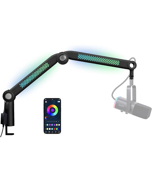 SUNMON RGB Mic Arm – Adjustable Boom Arm with Rhythm RGB Lighting for Blue Yeti, HyperX QuadCast, Rode, Fifine AM8, and More – Perfect for Podcasting, Streaming, and Gaming