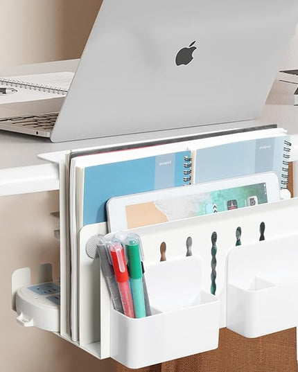 MAXECHO Desk Side Storage, Under Desk Laptop Mount, Table Side Hanging File Organizer, No Drill Clamp On Cable Management Tray, Laptop Holder with Magnetic Pen Holder for Office and Home, Load 22 Lbs