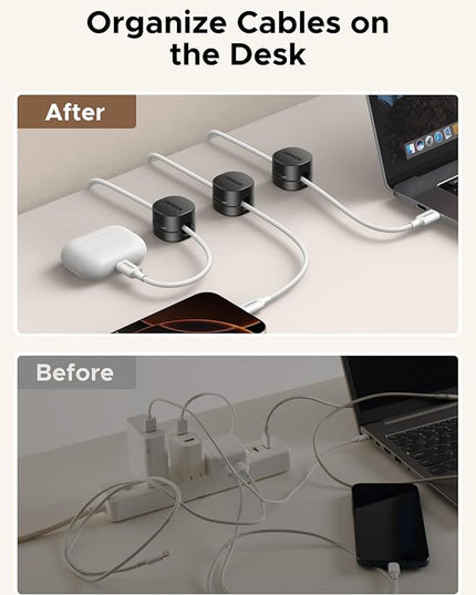 UGREEN Cable Organizer Clips, Adhesive Cable Management - 6-Pack Strong Magnetic Cord Holder for Desk to Keep Phone Charging Cables, Computer Cords, and Various Cord Organized for Nightstand, Black