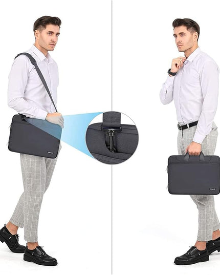 MOSISO 360 Protective Laptop Shoulder Bag Compatible with MacBook Air/Pro, 13-13.3 inch Notebook, Compatible with MacBook Pro 14 inch M5 M4 M3 M2 M1,Matching Color Sleeve with Belt, Slate Gray