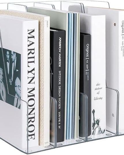 Vertical Magazine File Holder, Clear File Organizer Desk Organizer and Storage Bins Holding for Magazines, Binders, Notebooks, Envelopes, Plastic Office Organization and Storage for Desk, 4 pack