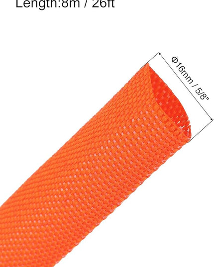MECCANIXITY Braided Cable Sleeves Heat Shrinkable Fabric Sleeving, 5/8" 26ft Orange 2:1 Ratio Heat Shrinkable Cord Protector for Harness Cable, Network Cable Protection, Cable Management